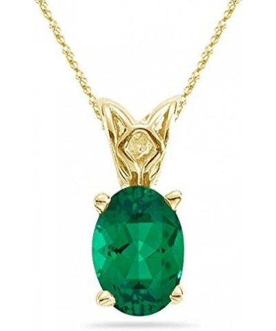 Lab Created Oval Cut Emerald Scroll Solitaire Pendant in 14K Yellow Gold Available in 5x3mm - 14x10mm 8x6mm - 1.06-1.21 Cts $...