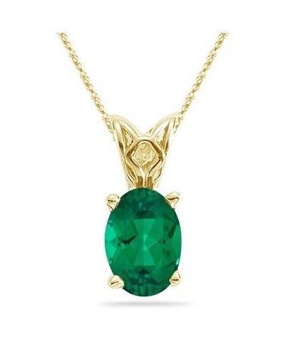 Lab Created Oval Cut Emerald Scroll Solitaire Pendant in 14K Yellow Gold Available in 5x3mm - 14x10mm 8x6mm - 1.06-1.21 Cts $...