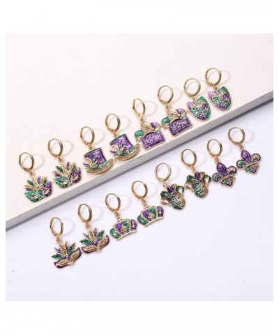 9/12Pairs Mardi Gras Earrings for Women, Crown Mask Fleur De Lis Earrings Glitter Carnival Parade Party Earrings for Fat Tues...