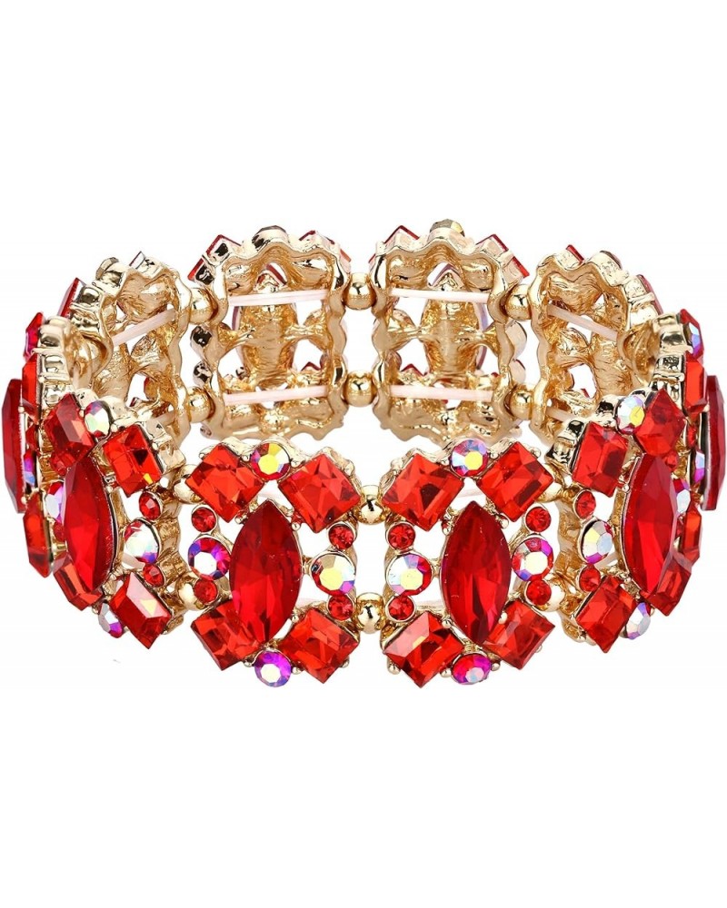 Women's Crystal Vintage Style Elegant Bridal Elastic Stretch Bracelet Red Gold-Tone $12.22 Bracelets