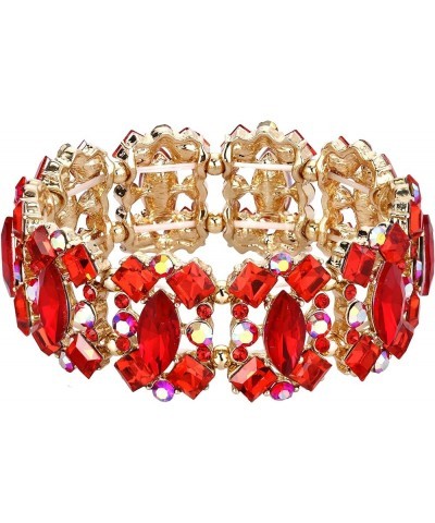 Women's Crystal Vintage Style Elegant Bridal Elastic Stretch Bracelet Red Gold-Tone $12.22 Bracelets