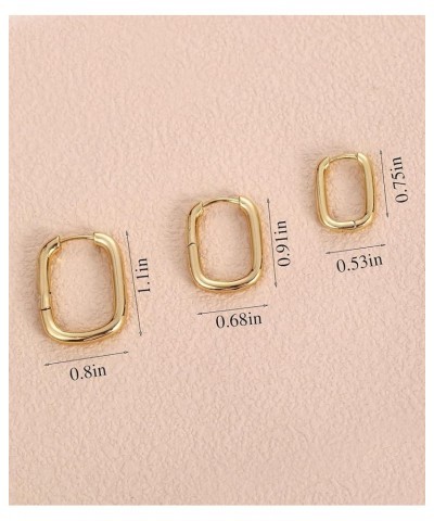 Gold Hoop Earrings for Women, Gold Square Earrings Hoop Huggie Earrings Sterling Silver Rectangle Hoops Small Square Hoop Ear...