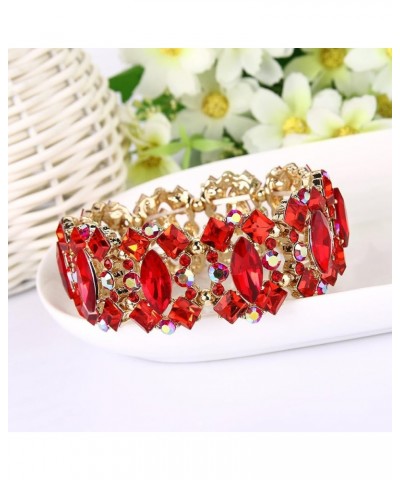 Women's Crystal Vintage Style Elegant Bridal Elastic Stretch Bracelet Red Gold-Tone $12.22 Bracelets