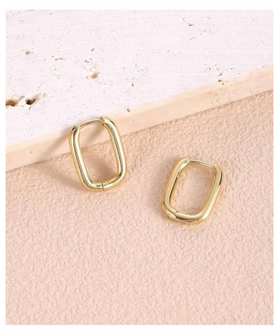 Gold Hoop Earrings for Women, Gold Square Earrings Hoop Huggie Earrings Sterling Silver Rectangle Hoops Small Square Hoop Ear...