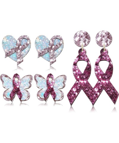 Beaded Breast Cancer Awareness Earrings Handmade Pink Ribbon Drop Dangle Earrings 3Pairs $8.39 Earrings