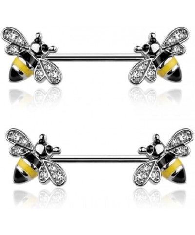 14GA 316L Stainless Steel CZ Crystal Paved Bee Nipple Barbells, Sold as a Pair Silver Tone $10.72 Body Jewelry