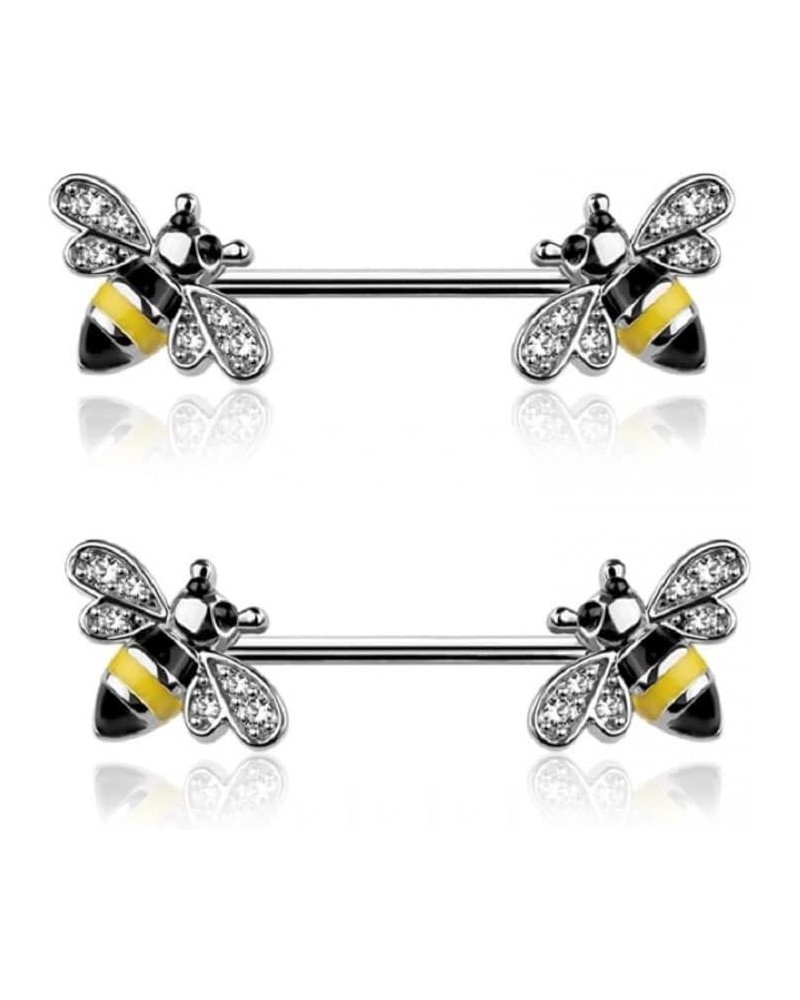 14GA 316L Stainless Steel CZ Crystal Paved Bee Nipple Barbells, Sold as a Pair Silver Tone $10.72 Body Jewelry