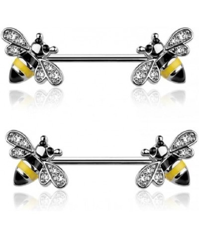 14GA 316L Stainless Steel CZ Crystal Paved Bee Nipple Barbells, Sold as a Pair Silver Tone $10.72 Body Jewelry