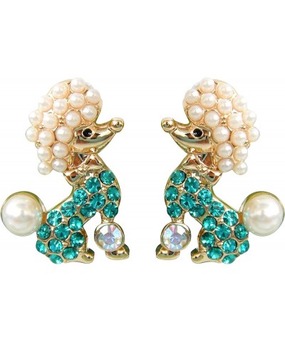 18k Gold Plated Crystal Pearl Dog Poodle Stud Earrings Blue $9.17 Earrings