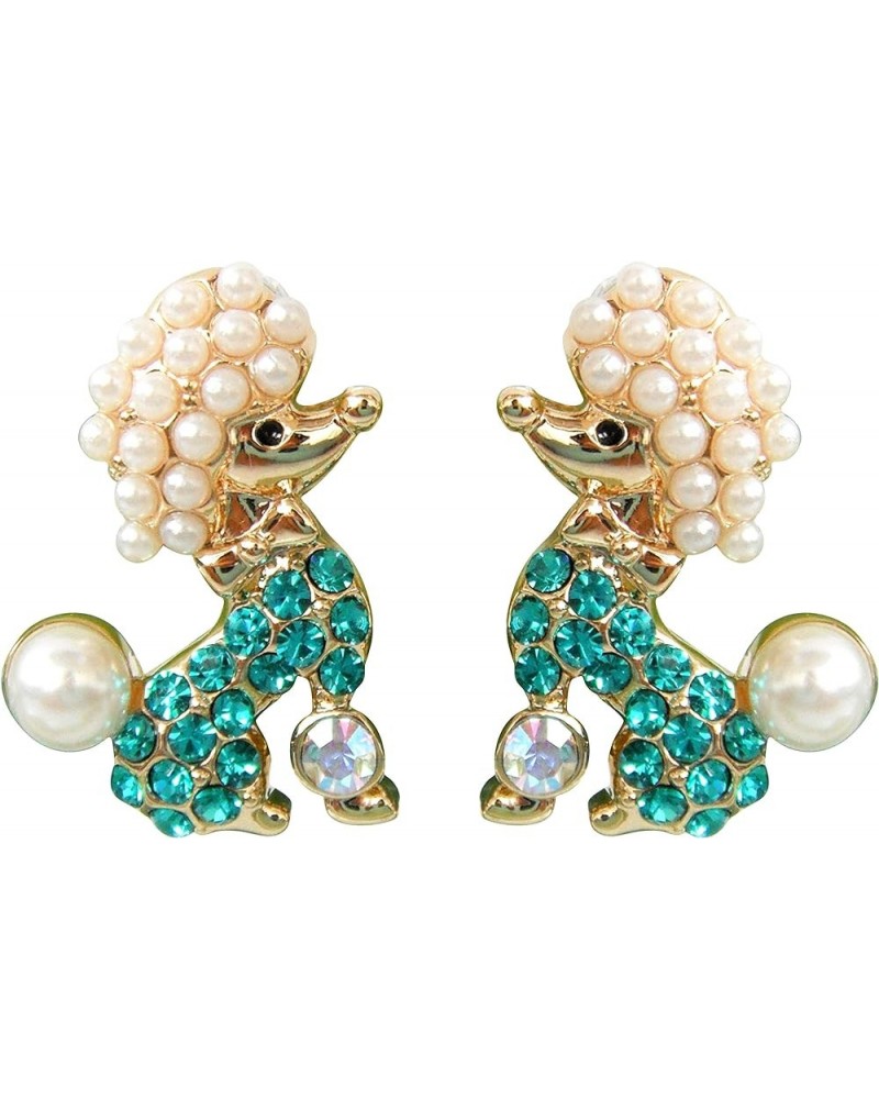 18k Gold Plated Crystal Pearl Dog Poodle Stud Earrings Blue $9.17 Earrings