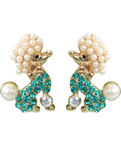 18k Gold Plated Crystal Pearl Dog Poodle Stud Earrings Blue $9.17 Earrings