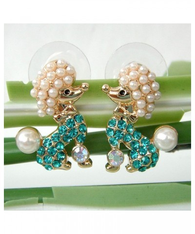 18k Gold Plated Crystal Pearl Dog Poodle Stud Earrings Blue $9.17 Earrings