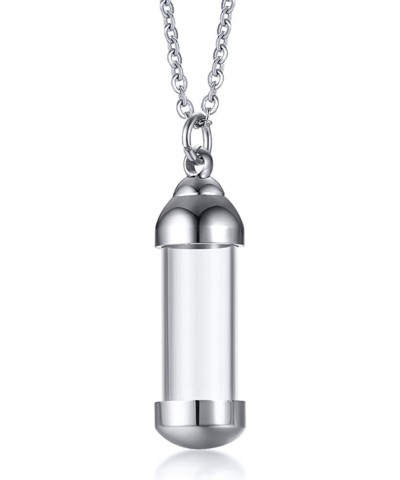 Stainless Steel Glass Container Tube Urn Keepsake Cremation Ashes Memorial Pendant Necklace for Men Women Silver $9.67 Necklaces