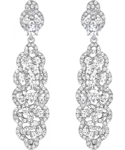 Women's Crystal Elegant Wedding Hollow Floral Cluster Dangle Earrings Clear Silver-Tone $11.54 Earrings