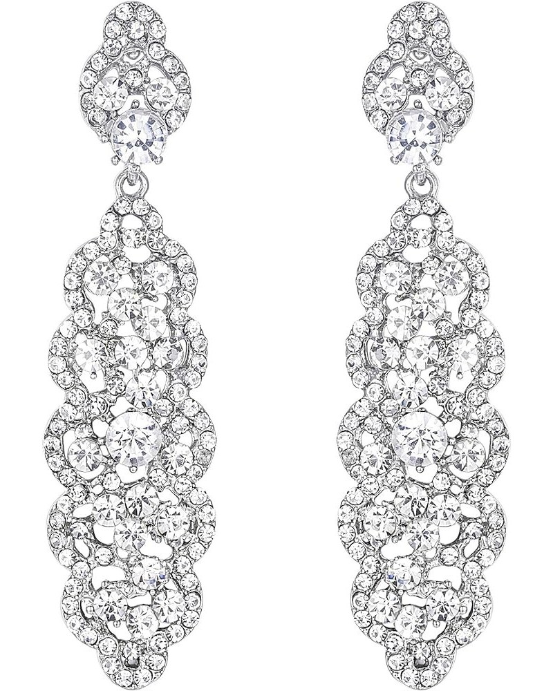 Women's Crystal Elegant Wedding Hollow Floral Cluster Dangle Earrings Clear Silver-Tone $11.54 Earrings