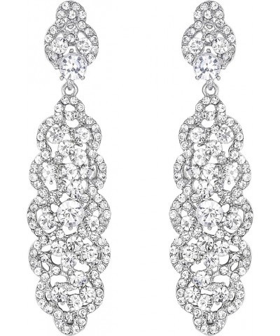 Women's Crystal Elegant Wedding Hollow Floral Cluster Dangle Earrings Clear Silver-Tone $11.54 Earrings