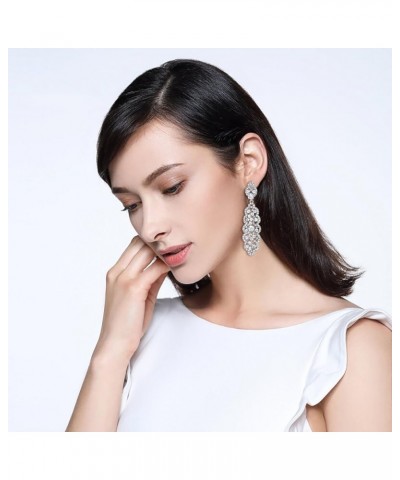 Women's Crystal Elegant Wedding Hollow Floral Cluster Dangle Earrings Clear Silver-Tone $11.54 Earrings