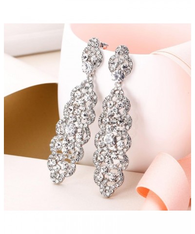 Women's Crystal Elegant Wedding Hollow Floral Cluster Dangle Earrings Clear Silver-Tone $11.54 Earrings