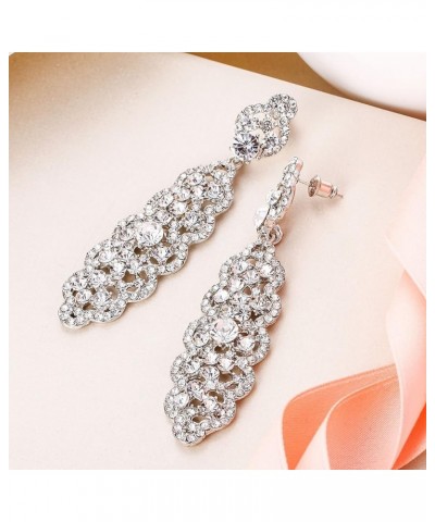 Women's Crystal Elegant Wedding Hollow Floral Cluster Dangle Earrings Clear Silver-Tone $11.54 Earrings