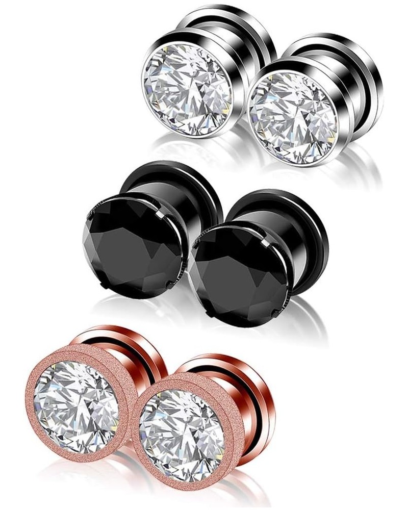 6pcs-12pcs Stainless Steel Clear Black Zircon Ear Tunnels Clear CZ Ear Stretcher Expander Piercing Diamond Gauge Plugs Set 8g...