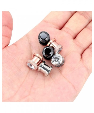 6pcs-12pcs Stainless Steel Clear Black Zircon Ear Tunnels Clear CZ Ear Stretcher Expander Piercing Diamond Gauge Plugs Set 8g...