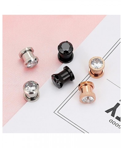 6pcs-12pcs Stainless Steel Clear Black Zircon Ear Tunnels Clear CZ Ear Stretcher Expander Piercing Diamond Gauge Plugs Set 8g...