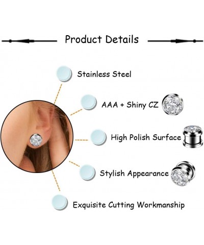 6pcs-12pcs Stainless Steel Clear Black Zircon Ear Tunnels Clear CZ Ear Stretcher Expander Piercing Diamond Gauge Plugs Set 8g...