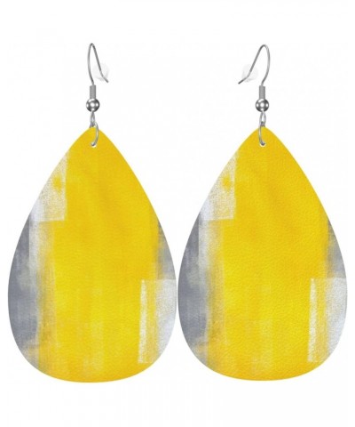 Earrings For Women,Leather Earrings Dangle Lightweight Teardrop Earrings Jewelry For Women Girls Grey and Yellow $6.88 Earrings