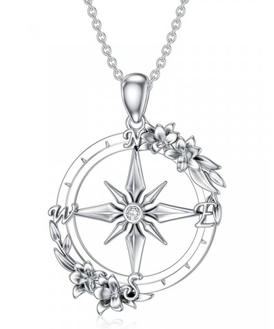 Diamond Compass Necklace for Women 925 Sterling Silver Flower Compass Pendant Necklace Travel Diamond Jewelry Birthday Christ...