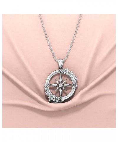 Diamond Compass Necklace for Women 925 Sterling Silver Flower Compass Pendant Necklace Travel Diamond Jewelry Birthday Christ...