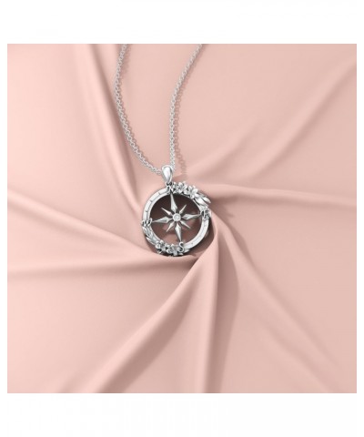 Diamond Compass Necklace for Women 925 Sterling Silver Flower Compass Pendant Necklace Travel Diamond Jewelry Birthday Christ...