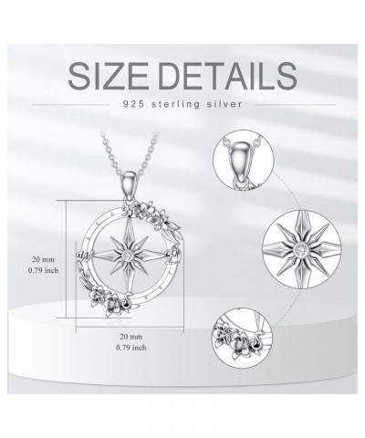 Diamond Compass Necklace for Women 925 Sterling Silver Flower Compass Pendant Necklace Travel Diamond Jewelry Birthday Christ...