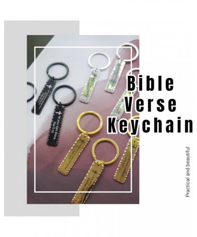 Religious Prayer Bible Verse Key chain Stainless steel long strip key chain Faith Bible verse inspired gift Steel Color &Psal...