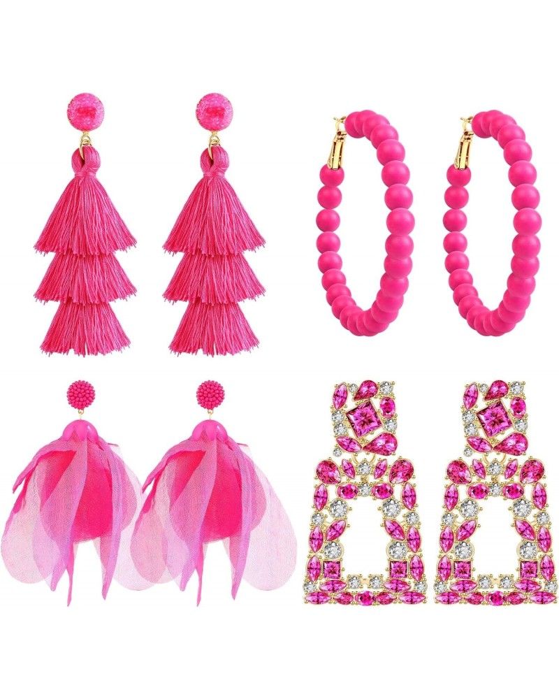 Pink Earrings for Women, Hot Pink Earrings for Women Dangling, Pink Tassel Earrings, Pink Statement Earrings $9.51 Earrings