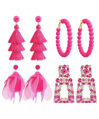 Pink Earrings for Women, Hot Pink Earrings for Women Dangling, Pink Tassel Earrings, Pink Statement Earrings $9.51 Earrings