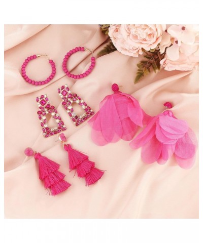 Pink Earrings for Women, Hot Pink Earrings for Women Dangling, Pink Tassel Earrings, Pink Statement Earrings $9.51 Earrings