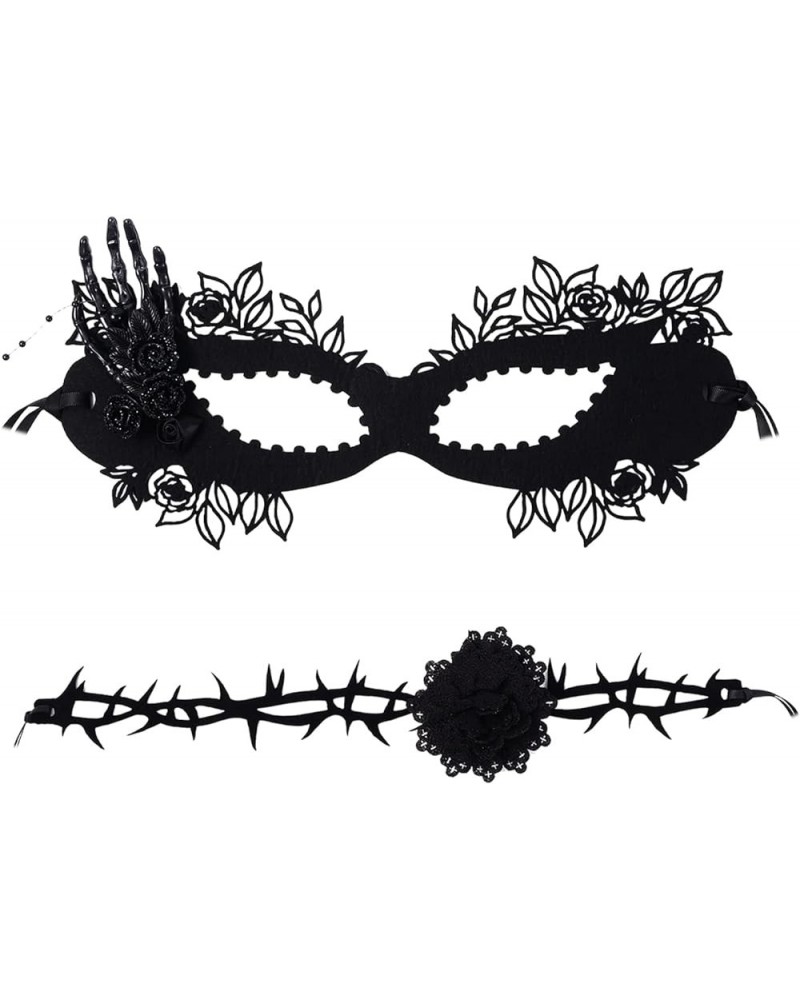 Masquerade Mask Choker Set for Women, Gothic Women's Costume Accessory for Halloween Carnival Cosplay Cocktail Party Black Fl...