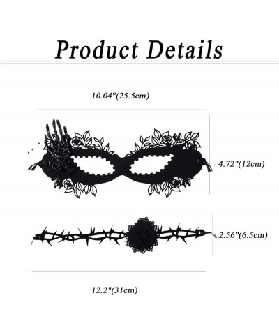 Masquerade Mask Choker Set for Women, Gothic Women's Costume Accessory for Halloween Carnival Cosplay Cocktail Party Black Fl...