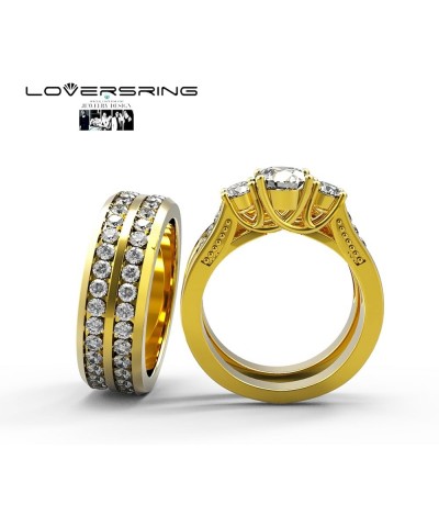 Couple Ring Bridal Set His Hers White Gold Plated CZ Stainless Steel Wedding Ring Band Set Yellow women's size 8& men's size ...