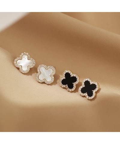 Four Leaf Clover Earrings Silver Needle Clover Earrings Full of Diamond Zircon Anti-Allergy Jewelry Earrings Large for Women ...