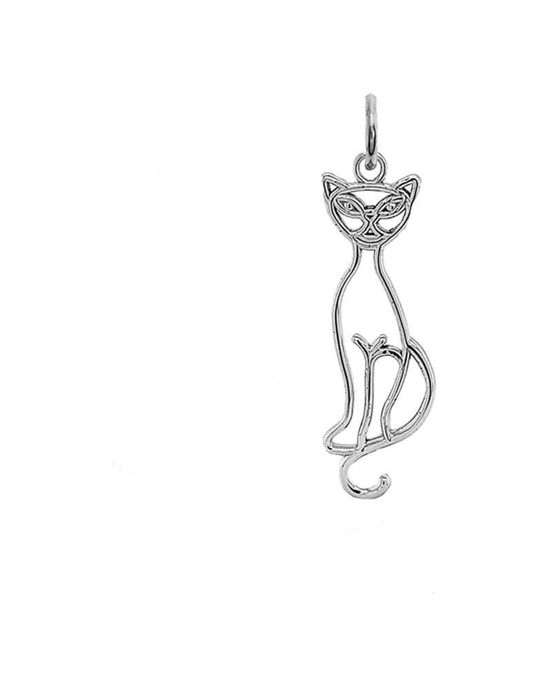 Solid 925 Sterling Silver Cat Outline Animal Pendant, Cat Charm Cat Jewelry For Women Made In USA $7.42 Necklaces