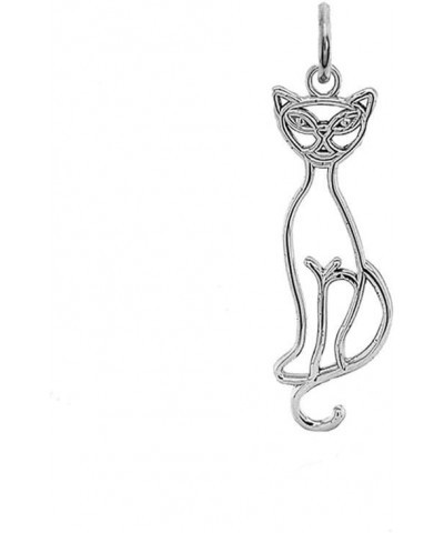 Solid 925 Sterling Silver Cat Outline Animal Pendant, Cat Charm Cat Jewelry For Women Made In USA $7.42 Necklaces