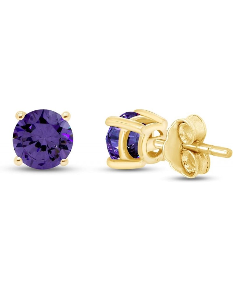 Round Shape Birthstone Stud Earrings In 14K Yellow Gold Over Sterling Silver (0.5 Ct) Gift For Her Simulated Amethyst $10.66 ...