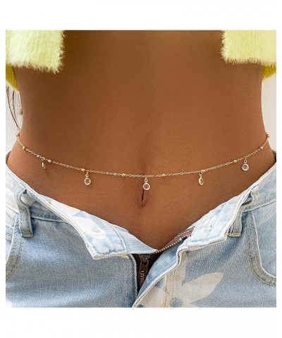 2Pcs Waist Chain 18K Gold Plated Belly Chain for Women Adjustable Stainless Steel Rhinestone Bead Bikini Body Chain Jewelry f...