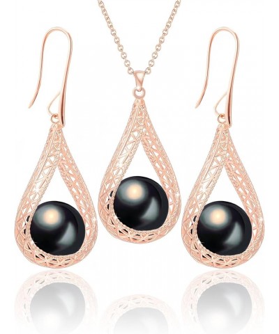 14MM Big Pearl Necklace and Earring Sets for Women Glod Plated Jewelry Set Black-Rose Gold $12.46 Jewelry Sets