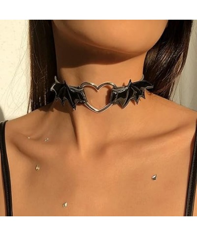 Punk Choker Necklace Black Leather Pu Heart Shape Necklaces Gothic Collar Chain for Women and Girls (Set-A) Set-A $7.92 Neckl...