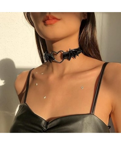 Punk Choker Necklace Black Leather Pu Heart Shape Necklaces Gothic Collar Chain for Women and Girls (Set-A) Set-A $7.92 Neckl...