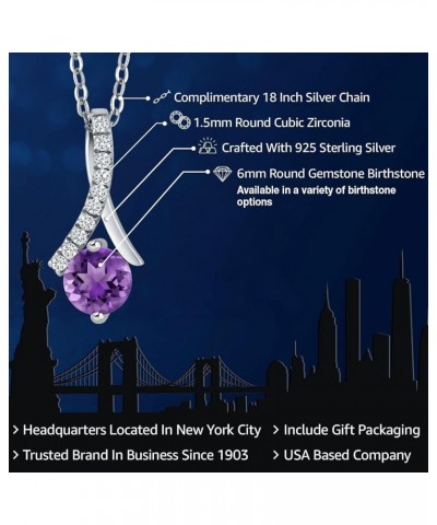 925 Sterling Silver Round 6MM Gemstone Birthstone Pendant Necklace For Women with 18 Inch Chain Amethyst $36.05 Necklaces