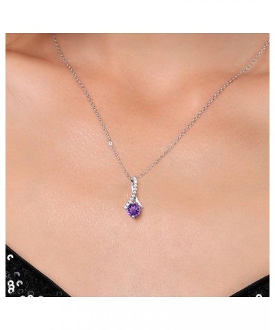 925 Sterling Silver Round 6MM Gemstone Birthstone Pendant Necklace For Women with 18 Inch Chain Amethyst $36.05 Necklaces