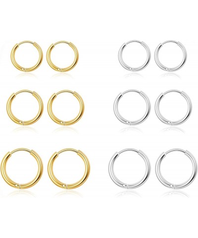 10 Pairs Small Hoop Earrings for Women Stainless Steel Gold Silver Black Hypoallergenic Hoop Earrings Tiny Hoop Earrings Set ...